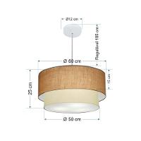 Lustre Pendente Duplo Cilíndrico Vivare Md-4357 Cúpula Tecido 60x50cm - Bivolt Palha-bege 127/220v - 2