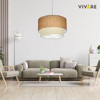 Lustre Pendente Duplo Cilíndrico Vivare Md-4357 Cúpula Tecido 60x50cm - Bivolt Palha-bege 127/220v - 3
