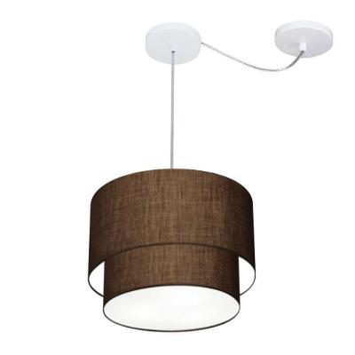 Lustre Pendente Duplo Cilíndrico Com Desvio De Centro Vivare Md-4358 Cúpula Em Tecido 30x25cm - Bivolt Café 127/220v