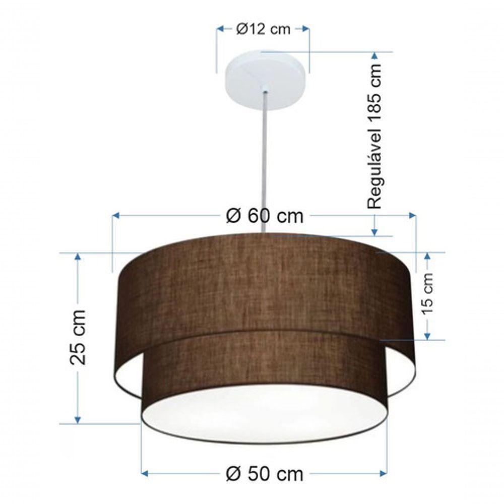 Lustre Pendente Duplo Cilíndrico Vivare Md-4357 Cúpula Em Tecido 60x50cm - Bivolt Café 127/220v - 5