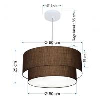 Lustre Pendente Duplo Cilíndrico Vivare Md-4357 Cúpula Em Tecido 60x50cm - Bivolt Café 127/220v - 5