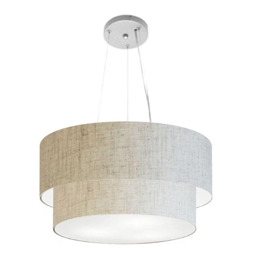 Lustre Pendente Duplo Cilíndrico Vivare Md-4369 Cúpula Em Tecido 45x40cm - Bivolt Rustico-bege 127/220v - 1