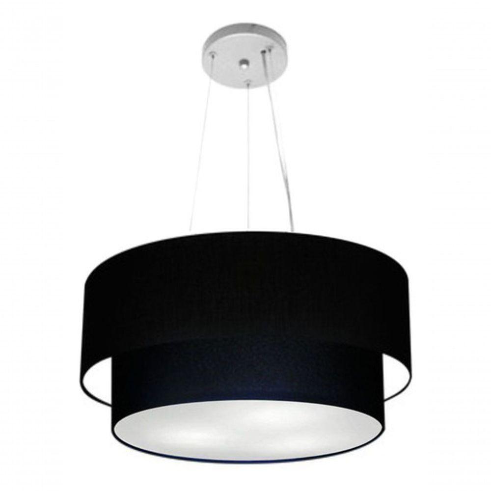 Lustre Pendente Duplo Cilíndrico Vivare Md-4369 Cúpula Em Tecido 45x40cm - Bivolt Preto 127/220v - 3