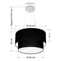 Lustre Pendente Duplo Cilíndrico Vivare Md-4369 Cúpula Em Tecido 45x40cm - Bivolt Preto 127/220v