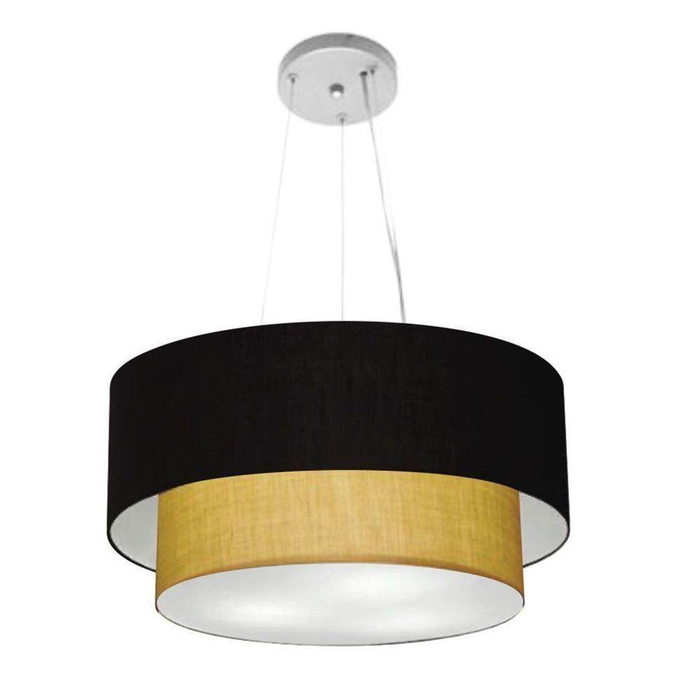 Lustre Pendente Duplo Cilíndrico Vivare Md-4369 Cúpula Em Tecido 45x40cm - Bivolt Preto-palha 127/220v - 3