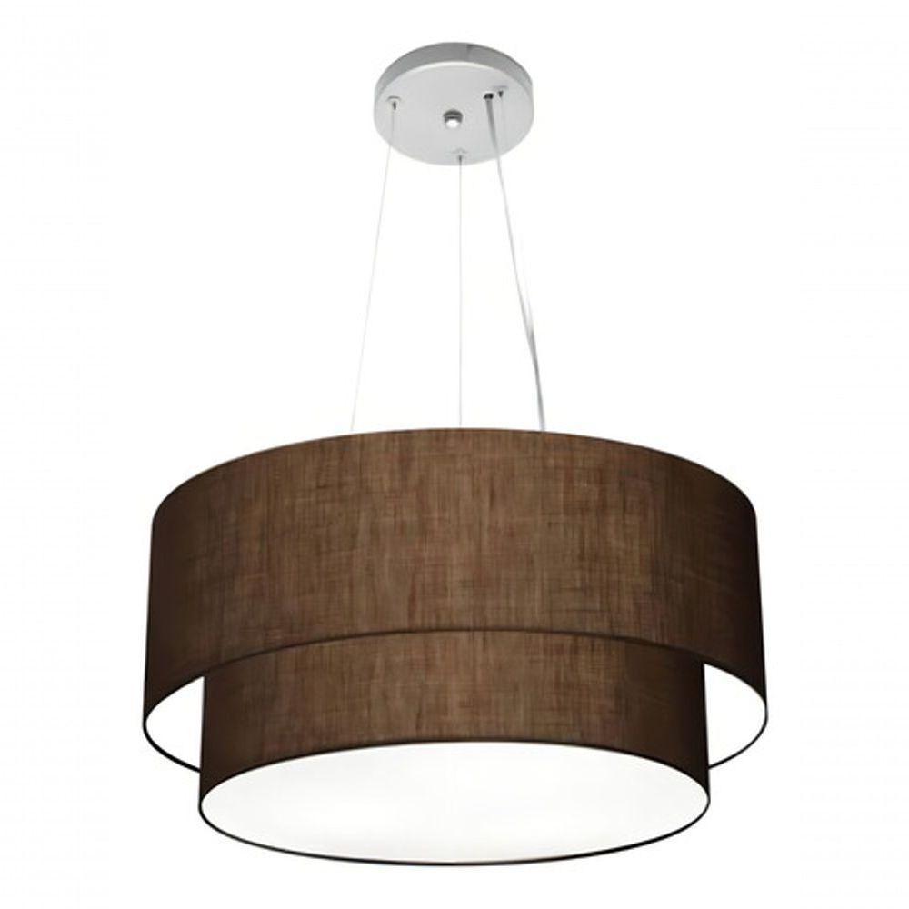 Lustre Pendente Duplo Cilíndrico Vivare Md-4369 Cúpula Em Tecido 45x40cm - Bivolt Café 127/220v - 3