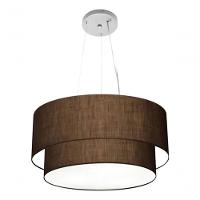 Lustre Pendente Duplo Cilíndrico Vivare Md-4369 Cúpula Em Tecido 45x40cm - Bivolt Café 127/220v - 3