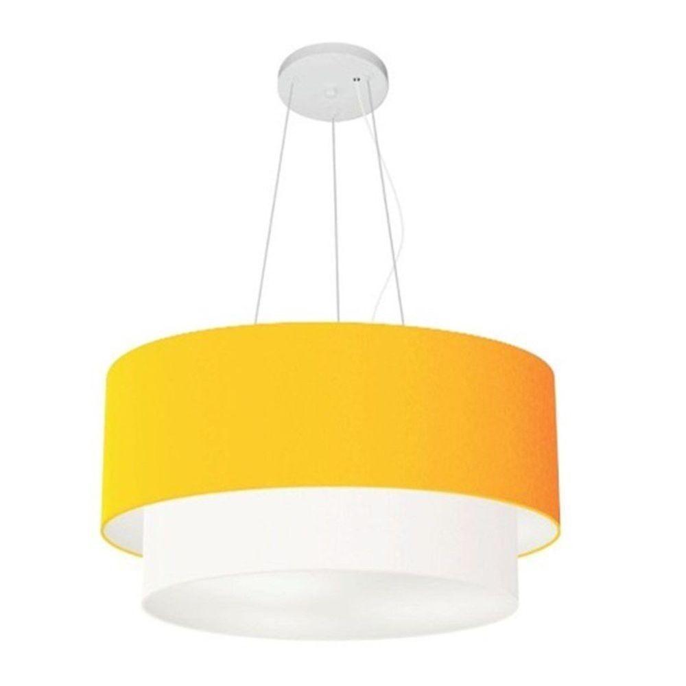Lustre Pendente Duplo Cilíndrico Vivare Md-4369 Cúpula Tecido 45x40cm - Bivolt Laranja-branco 127/220v - 4