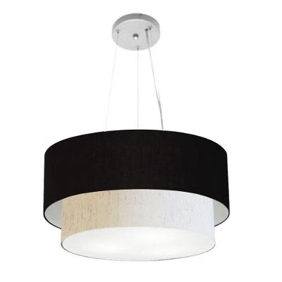 Lustre Pendente Duplo Cilíndrico Vivare Md-4369 Cúpula Em Tecido 45x40cm - Bivolt Preto-linho-bege 127/220v