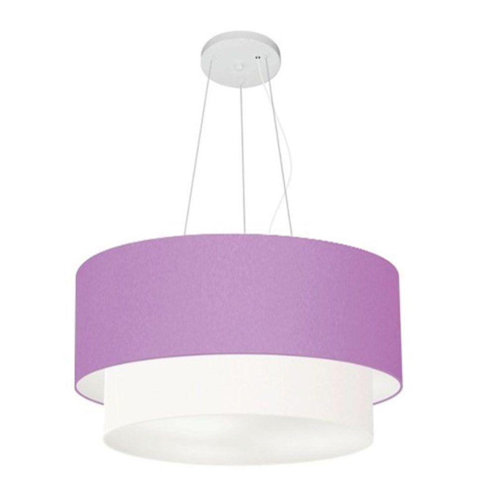 Lustre Pendente Duplo Cilíndrico Vivare Md-4369 Cúpula Tecido 45x40cm - Bivolt Lilás-branco 127/220v - 1