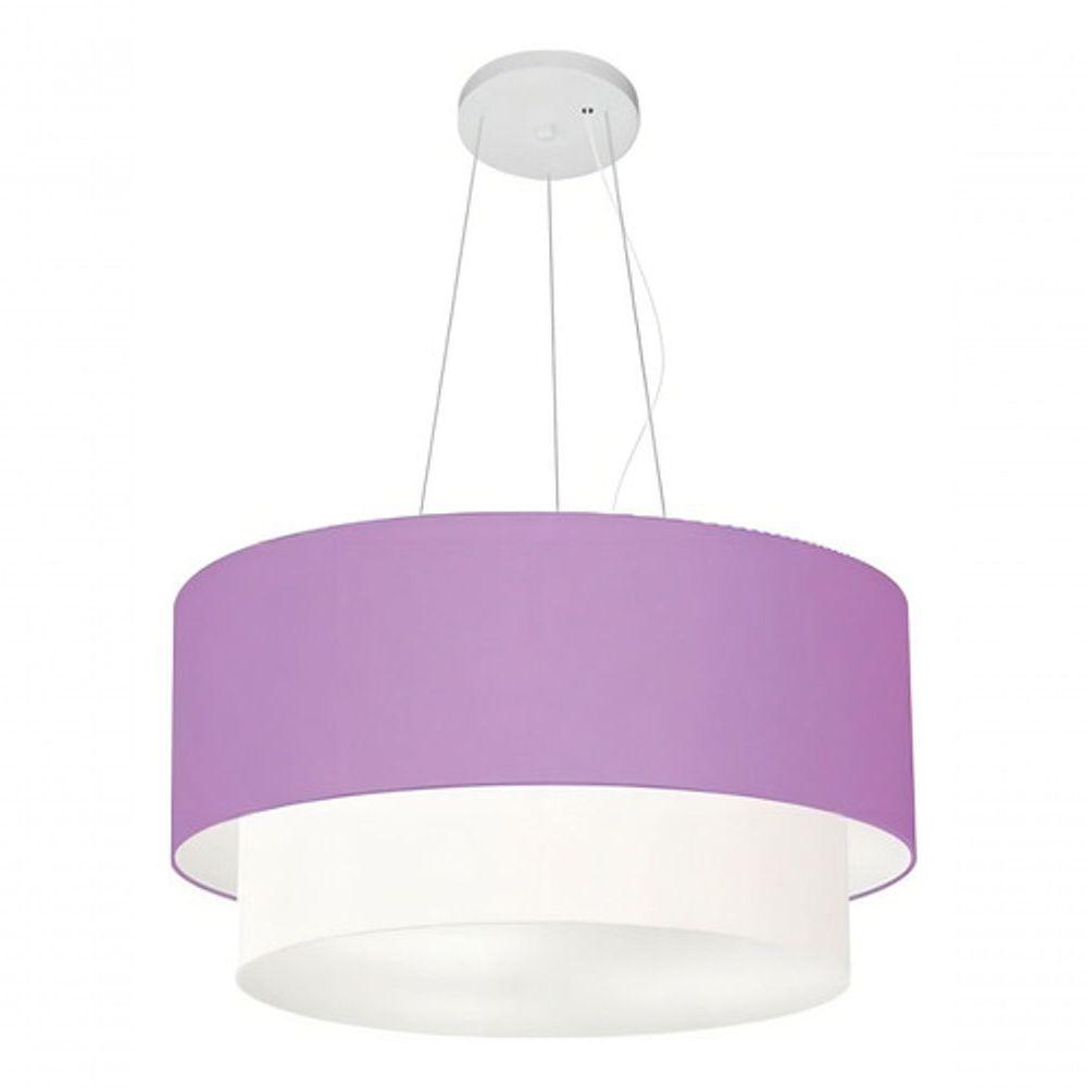 Lustre Pendente Duplo Cilíndrico Vivare Md-4369 Cúpula Tecido 45x40cm - Bivolt Lilás-branco 127/220v - 4