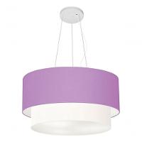 Lustre Pendente Duplo Cilíndrico Vivare Md-4369 Cúpula Tecido 45x40cm - Bivolt Lilás-branco 127/220v - 4