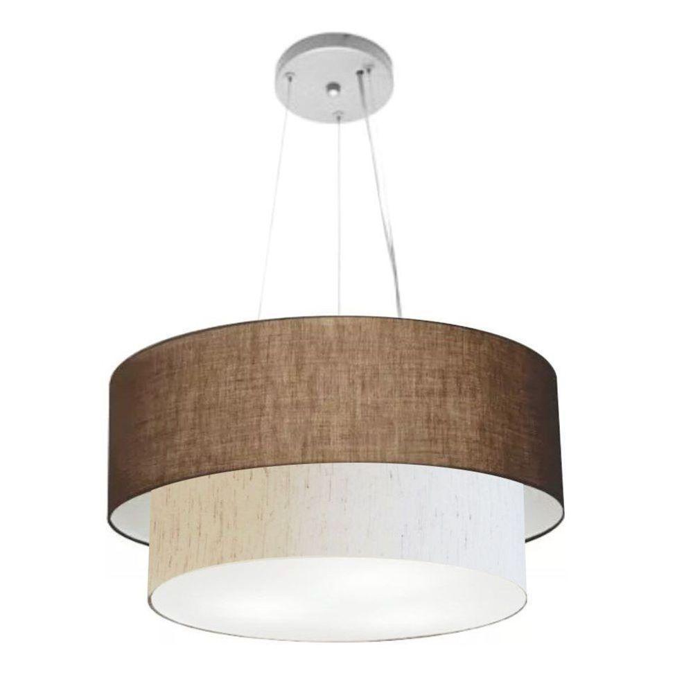 Lustre Pendente Duplo Cilíndrico Vivare Md-4369 Cúpula Em Tecido 45x40cm - Bivolt Café-linho-bege 127/220v - 3