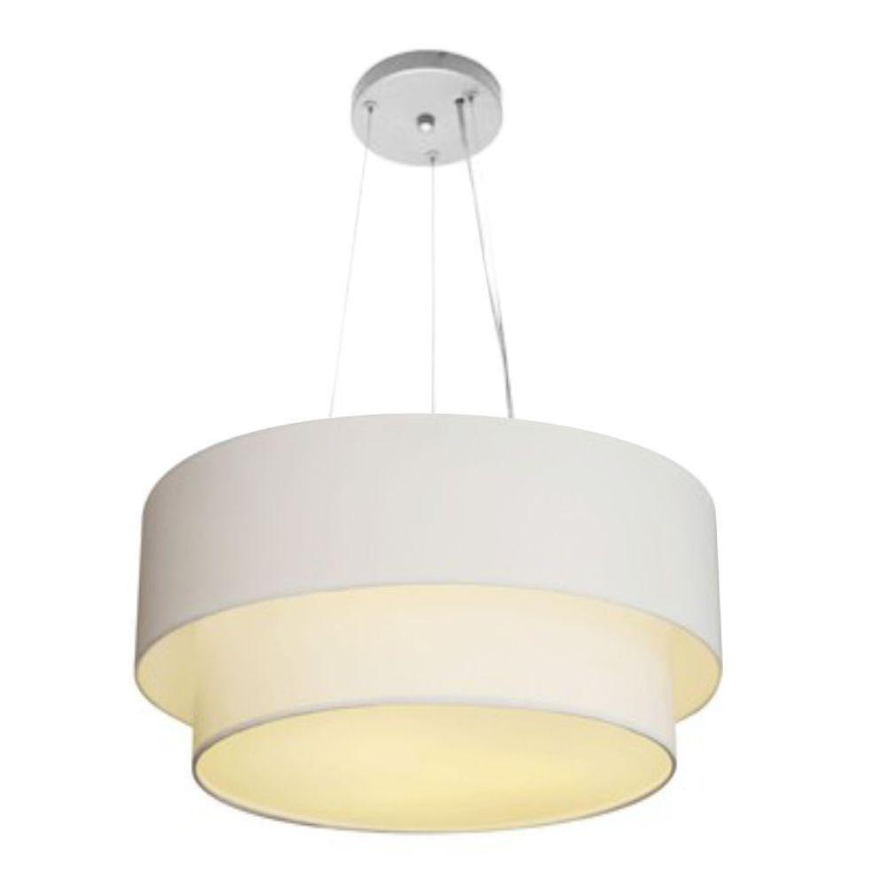 Lustre Pendente Duplo Cilíndrico Vivare Md-4369 Cúpula Em Tecido 45x40cm - Bivolt Branco 127/220v - 1