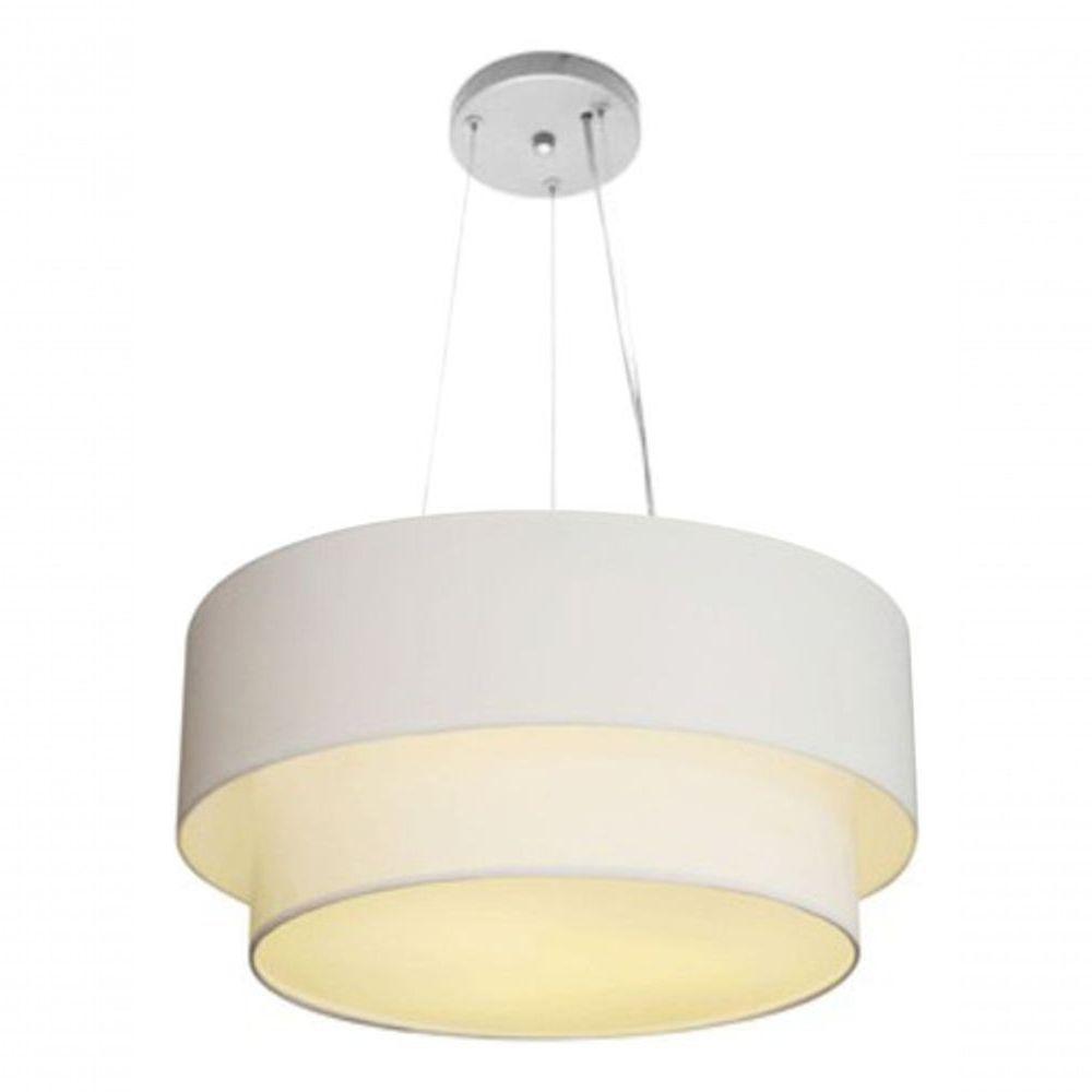 Lustre Pendente Duplo Cilíndrico Vivare Md-4369 Cúpula Em Tecido 45x40cm - Bivolt Branco 127/220v - 3