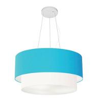 Lustre Pendente Duplo Cilíndrico Vivare Md-4369 Cúpula Tecido 45x40cm - Bivolt Azul-turquesa-branco 127/220v - 1