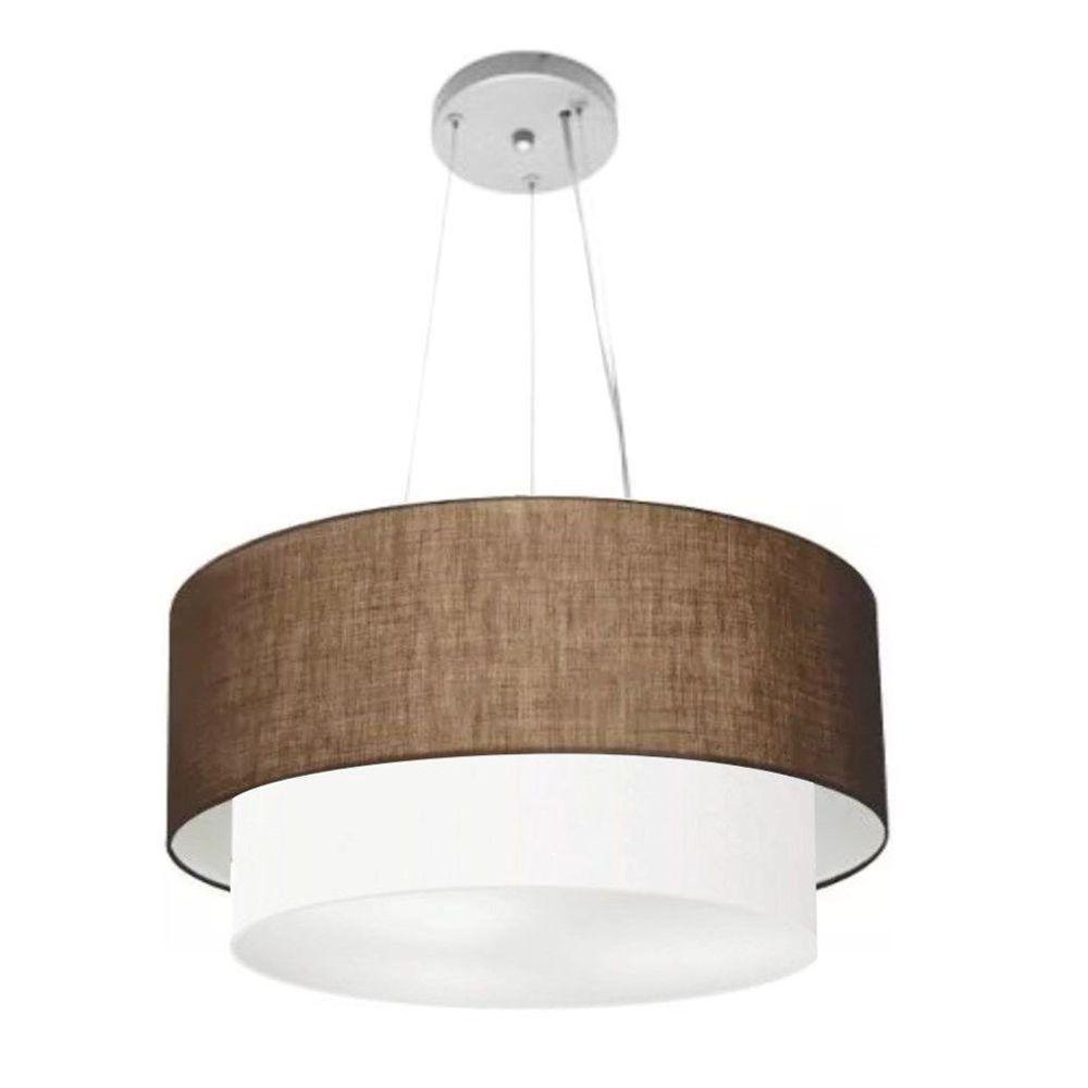 Lustre Pendente Duplo Cilíndrico Vivare Md-4369 Cúpula Em Tecido 45x40cm - Bivolt Café-branco 127/220v - 3