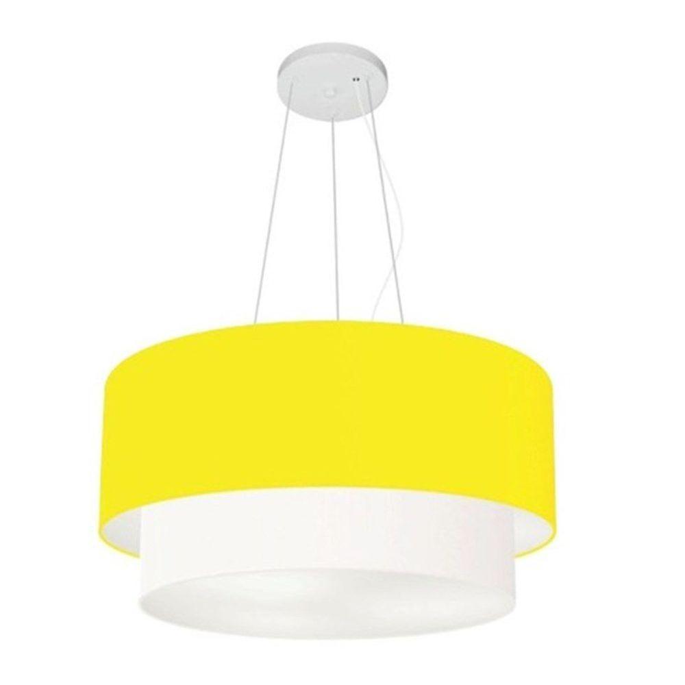 Lustre Pendente Duplo Cilíndrico Vivare Md-4369 Cúpula Tecido 45x40cm - Bivolt Amarelo-branco 127/220v - 1