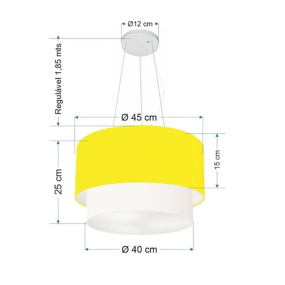 Lustre Pendente Duplo Cilíndrico Vivare Md-4369 Cúpula Tecido 45x40cm - Bivolt Amarelo-branco 127/220v - 2