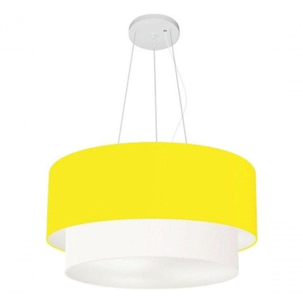 Lustre Pendente Duplo Cilíndrico Vivare Md-4369 Cúpula Tecido 45x40cm - Bivolt Amarelo-branco 127/220v - 3