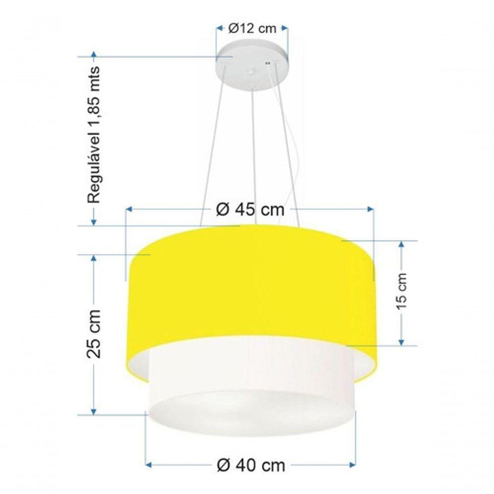 Lustre Pendente Duplo Cilíndrico Vivare Md-4369 Cúpula Tecido 45x40cm - Bivolt Amarelo-branco 127/220v - 5