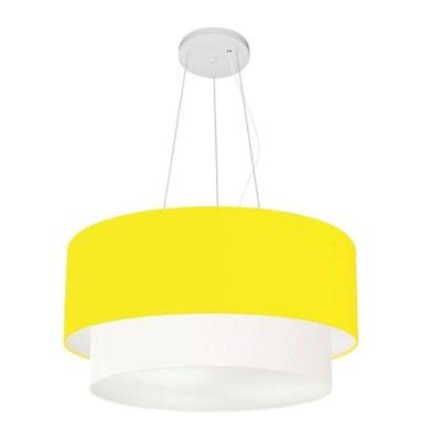 Lustre Pendente Duplo Cilíndrico Vivare Md-4369 Cúpula Tecido 45x40cm - Bivolt Amarelo-branco 127/220v