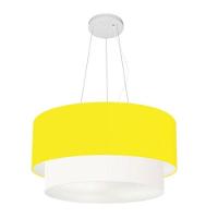 Lustre Pendente Duplo Cilíndrico Vivare Md-4369 Cúpula Tecido 45x40cm - Bivolt Amarelo-branco 127/220v - 1