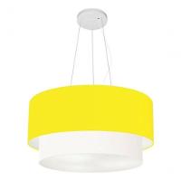 Lustre Pendente Duplo Cilíndrico Vivare Md-4369 Cúpula Tecido 45x40cm - Bivolt Amarelo-branco 127/220v - 3