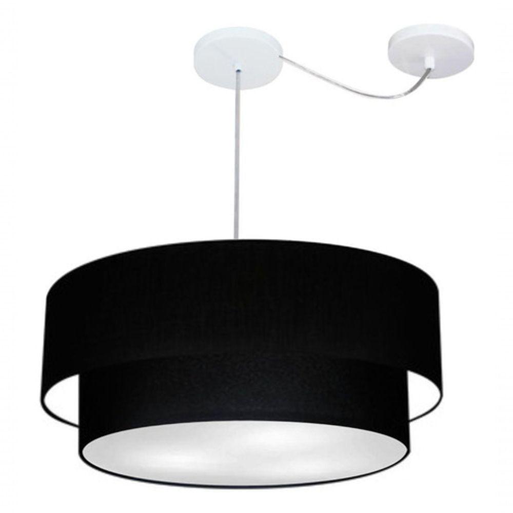 Lustre Pendente Duplo Cilíndrico Com Desvio De Centro Vivare Md-4368 Cúpula Em Tecido 60x50cm - Bivolt Preto 127/220v - 4