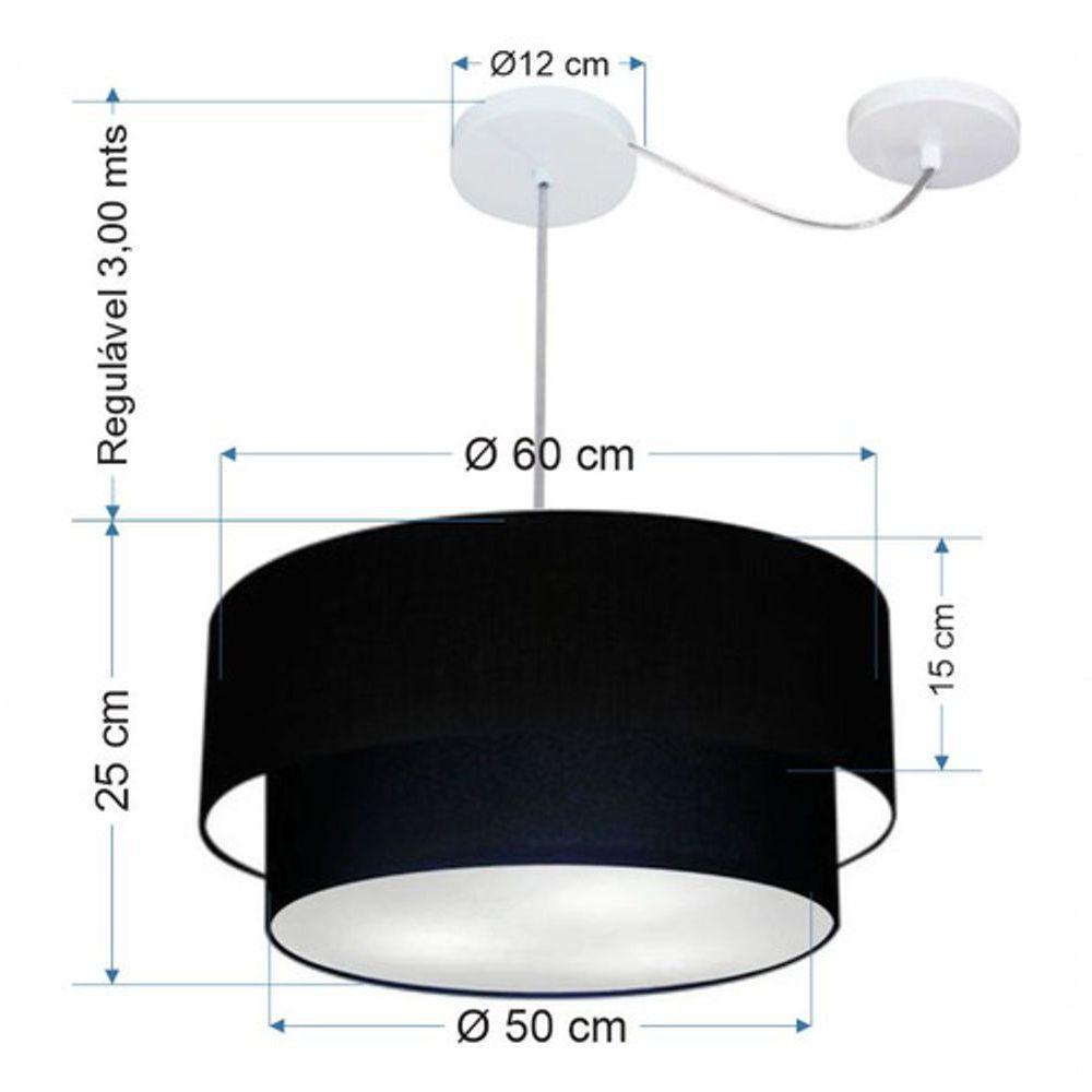 Lustre Pendente Duplo Cilíndrico Com Desvio De Centro Vivare Md-4368 Cúpula Em Tecido 60x50cm - Bivolt Preto 127/220v - 5