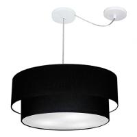 Lustre Pendente Duplo Cilíndrico Com Desvio De Centro Vivare Md-4368 Cúpula Em Tecido 60x50cm - Bivolt Preto 127/220v