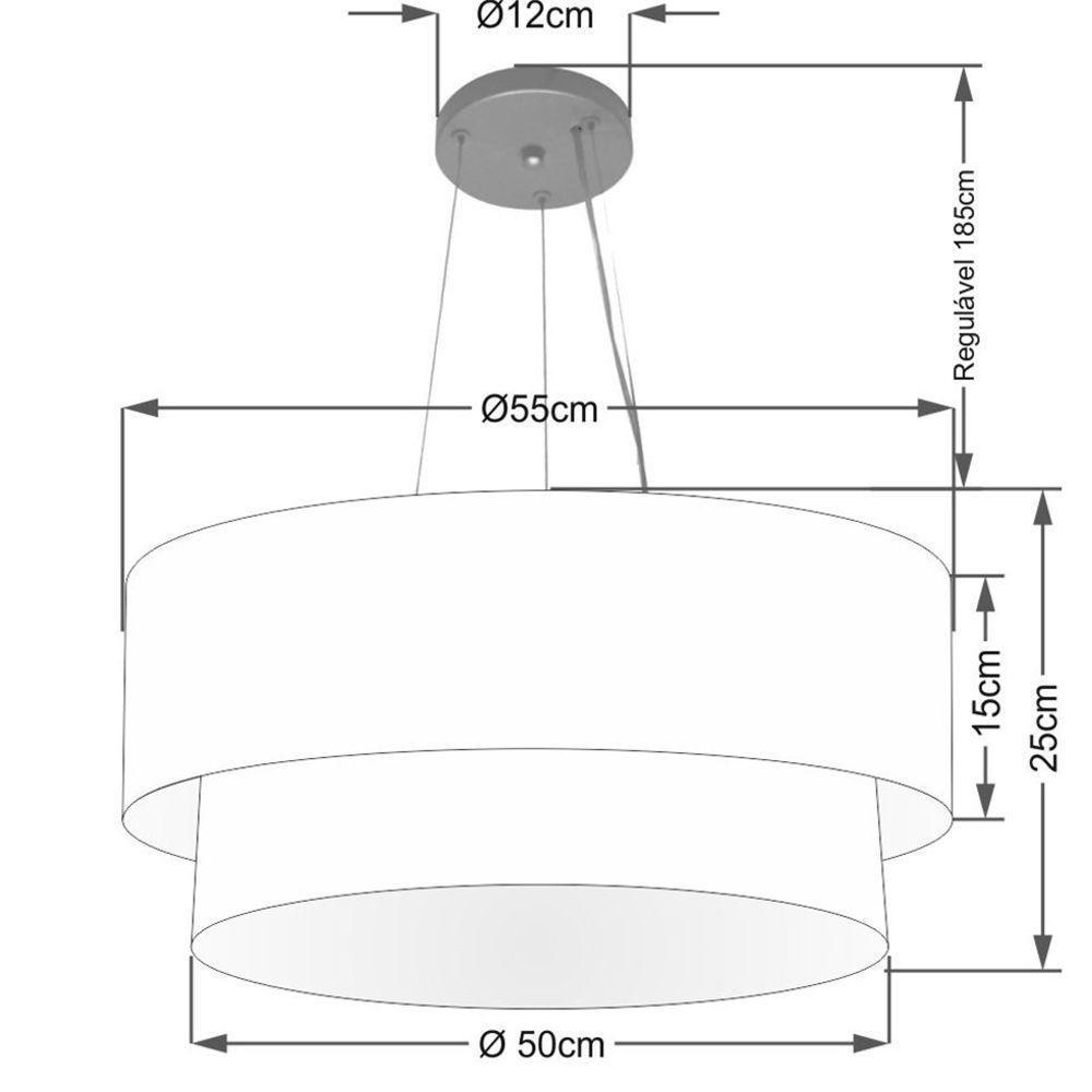 Lustre Pendente Duplo Cilíndrico Vivare Md-4370 Cúpula Tecido 55x50cm - Bivolt Rosa-pink-branco 127/220v - 2
