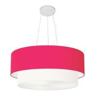 Lustre Pendente Duplo Cilíndrico Vivare Md-4370 Cúpula Tecido 55x50cm - Bivolt Rosa-pink-branco 127/220v - 1