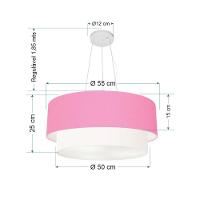 Lustre Pendente Duplo Cilíndrico Vivare Md-4370 Cúpula Tecido 55x50cm - Bivolt Branco-rosa-bebê 127/220v - 2