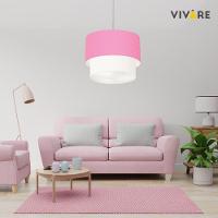 Lustre Pendente Duplo Cilíndrico Vivare Md-4370 Cúpula Tecido 55x50cm - Bivolt Branco-rosa-bebê 127/220v - 3