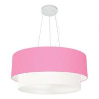 Lustre Pendente Duplo Cilíndrico Vivare Md-4370 Cúpula Tecido 55x50cm - Bivolt Branco-rosa-bebê 127/220v