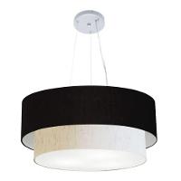 Lustre Pendente Duplo Cilíndrico Vivare Md-4370 Cúpula Em Tecido 55x50cm - Bivolt Preto-linho-bege 127/220v - 1