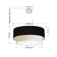 Lustre Pendente Duplo Cilíndrico Vivare Md-4370 Cúpula Em Tecido 55x50cm - Bivolt Preto-linho-bege 127/220v - 2