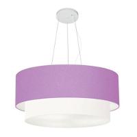 Lustre Pendente Duplo Cilíndrico Vivare Md-4370 Cúpula Tecido 55x50cm - Bivolt Lilás-branco 127/220v - 1