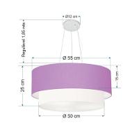 Lustre Pendente Duplo Cilíndrico Vivare Md-4370 Cúpula Tecido 55x50cm - Bivolt Lilás-branco 127/220v - 2