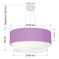 Lustre Pendente Duplo Cilíndrico Vivare Md-4370 Cúpula Tecido 55x50cm - Bivolt Lilás-branco 127/220v - 4
