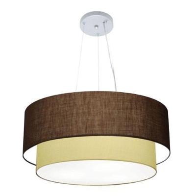 Lustre Pendente Duplo Cilíndrico Vivare Md-4370 Cúpula Em Tecido 55x50cm - Bivolt Café-algodão-crú 127/220v