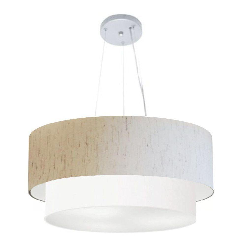 Lustre Pendente Duplo Cilíndrico Vivare Md-4370 Cúpula Em Tecido 55x50cm - Bivolt Linho-bege-branco 127/220v - 1