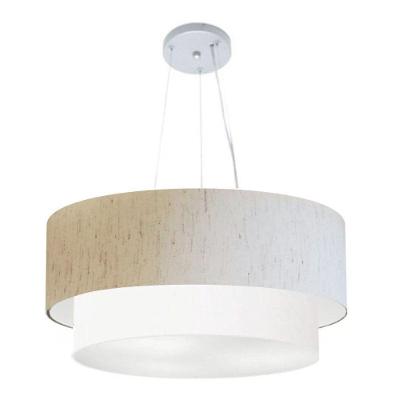 Lustre Pendente Duplo Cilíndrico Vivare Md-4370 Cúpula Em Tecido 55x50cm - Bivolt Linho-bege-branco 127/220v