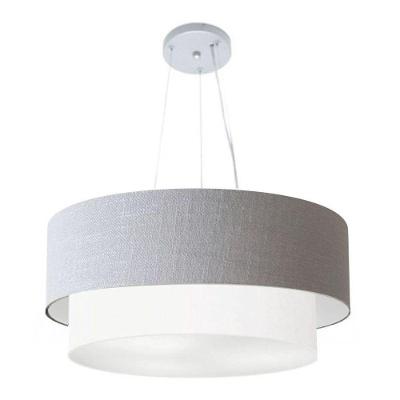 Lustre Pendente Duplo Cilíndrico Vivare Md-4370 Cúpula Em Tecido 55x50cm - Bivolt Rustico-cinza-branco 127/220v