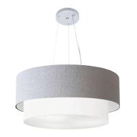 Lustre Pendente Duplo Cilíndrico Vivare Md-4370 Cúpula Em Tecido 55x50cm - Bivolt Rustico-cinza-branco 127/220v - 1