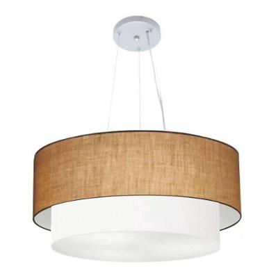 Lustre Pendente Duplo Cilíndrico Vivare Md-4370 Cúpula Em Tecido 55x50cm - Bivolt Palha-branco 127/220v