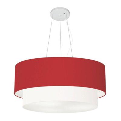 Lustre Pendente Duplo Cilíndrico Vivare Md-4370 Cúpula Tecido 55x50cm - Bivolt Bordo-branco 127/220v