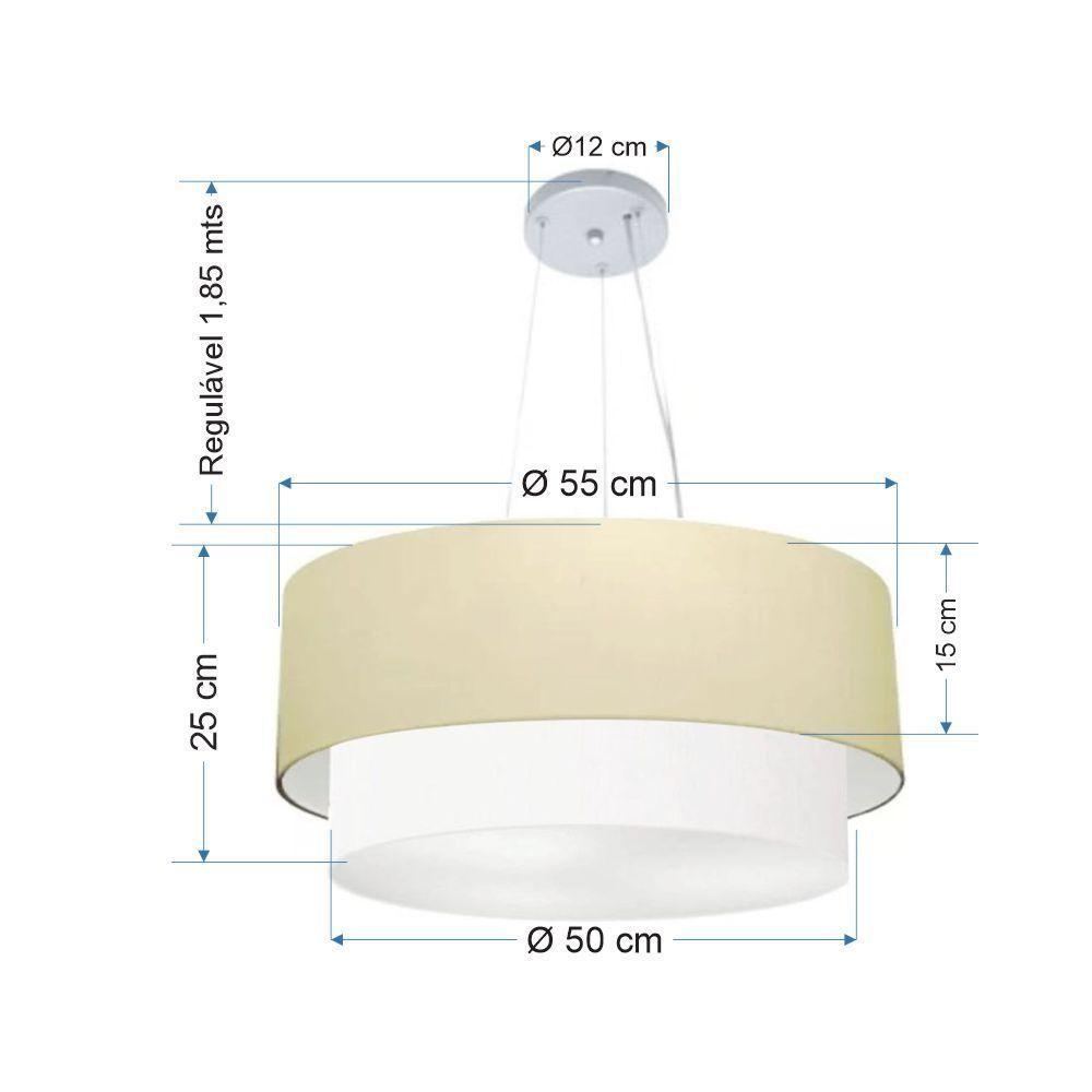 Lustre Pendente Duplo Cilíndrico Vivare Md-4370 Cúpula Em Tecido 55x50cm - Bivolt Algodão-crú-branco 127/220v - 2