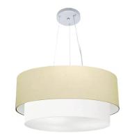 Lustre Pendente Duplo Cilíndrico Vivare Md-4370 Cúpula Em Tecido 55x50cm - Bivolt Algodão-crú-branco 127/220v - 1